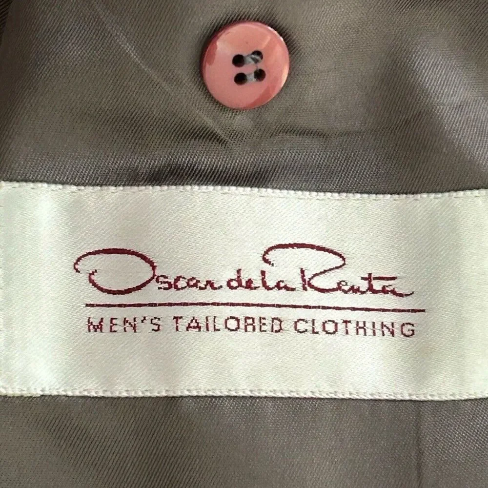 Oscar De La Renta Men's Blazer Herringbone Dark Grey Striped Single Breasted 42R